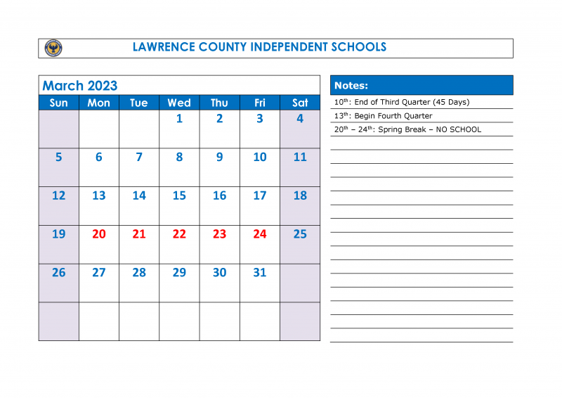 2022 23 School Calendar Lawrence County Independent Schools 2022 23 School Calendar Lawrence County Independent Schools